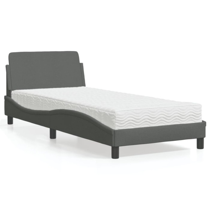 vidaXL Pat cu saltea, Dover, gri &icirc;nchis, 90x190 cm, textil 3208305