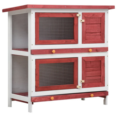 vidaXL Cușcă de iepuri pentru exterior, 4 uși, roșu, lemn foto