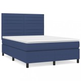 Cumpara ieftin Pat box spring cu saltea, albastru, 140x200 cm, textil