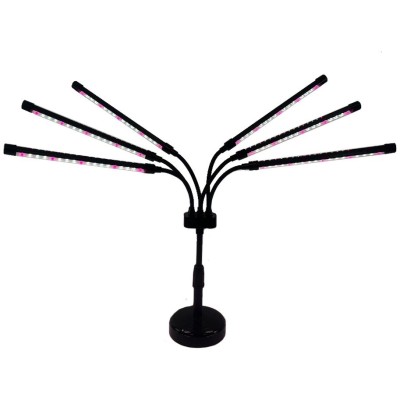 Lampa UV pentru cresterea plantelor, conectare la retea, 30W, 6 capete, 108 LED-uri, ajustabila pana la 68.5 cm, Lumina Alb Mov foto