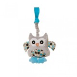 Jucarie Plus Carucior Patut 4Baby SQUEEZE Bufnite Albastre - Bebelusi 0+ Luni, Texturi Diverse, Montare Universala