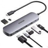 Hub USB-C Anker, 2 x USB-A 3.0 - 2 x USB-C - 1 x HDMI - 1 x SD - 1 x microSD, Gri A83D2HA1