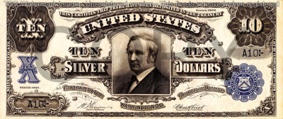 10 dolari 1908 Reproducere Bancnota USD , Dimensiune reala 1:1 foto