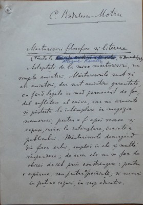 Constantin Radulescu Motru, Marturisiri filosofice, manuscris de 43 pagini foto