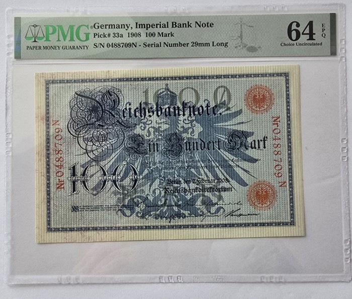 100 Mark Germany 1908 PMG 64