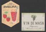Plansa cu 2 etichete de Sirop natural de zmeura CLF Tg. Secuiesc &amp; Vin de masa superior