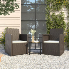 vidaXL Set mobilier de exterior cu perne, 3 piese, negru, poliratan