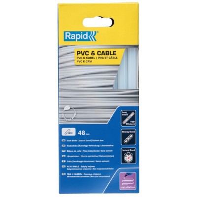 Rapid 5001413, set 48 batoane de adeziv, cabluri si PVC, transparente, 12 x 190 mm foto
