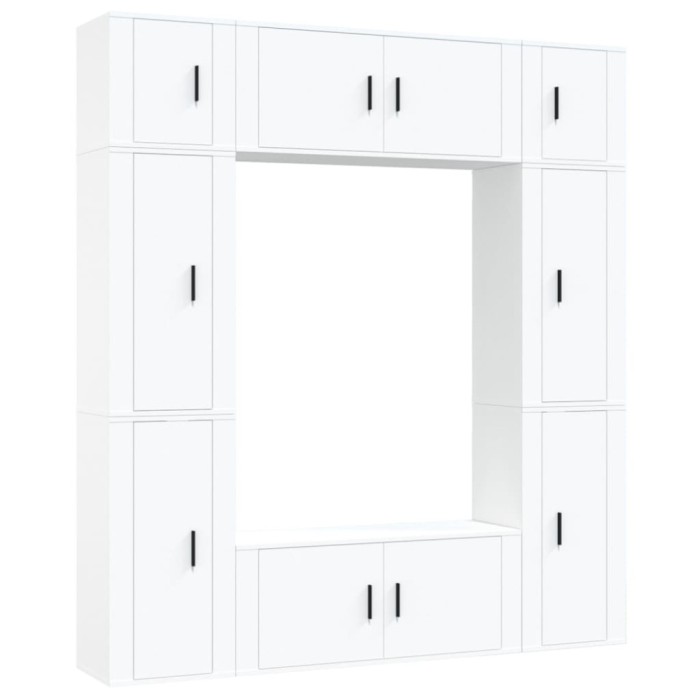 Set dulap TV, 8 piese, alb, lemn prelucrat