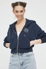 Abercrombie &amp; Fitch bluza femei, culoarea albastru marin, cu glugă, cu imprimeu