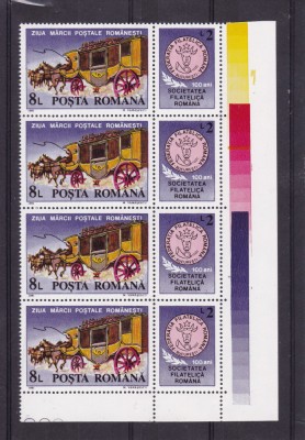1991 LP 1271 a ZIUA MARCII POSTALE ROMANESTI BLOC DE 4 + 4 VINIETE MNH foto