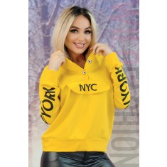 L671RR-9 Bluza tip hanorac cu nasturi la decolteu