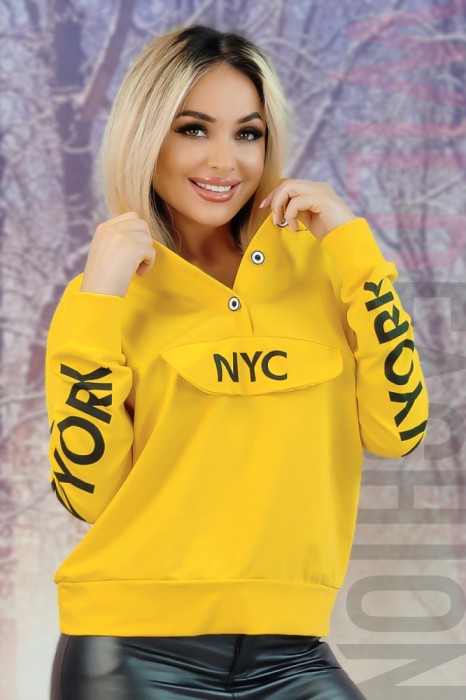 L671RR-9 Bluza tip hanorac cu nasturi la decolteu