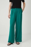 Medicine pantaloni din in culoarea verde, lat, medium waist