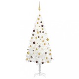 VidaXL Brad Crăciun pre-iluminat artificial, set globuri, alb, 180 cm
