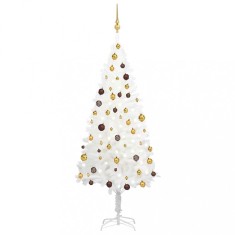 vidaXL Brad Crăciun pre-iluminat artificial, set globuri, alb, 180 cm