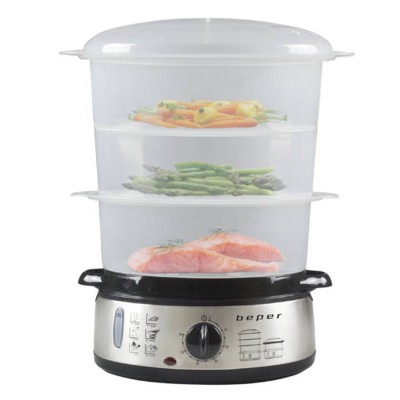 Aparat de gatit cu abur Beper, 800 W, 9 l, timer, 3 recipiente, capac detasabil foto
