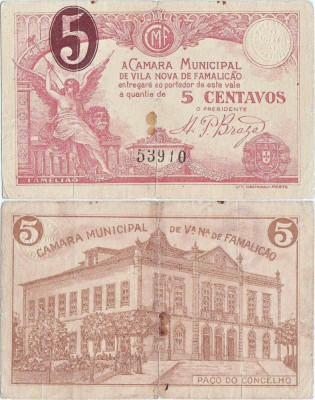 1920, 5 centavos (CMA 4412) - Portugalia (Vila Nova de Famalic&amp;atilde;o)! foto