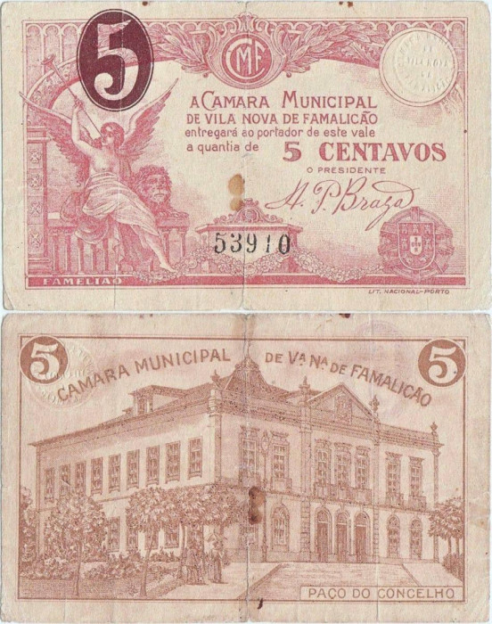1920, 5 centavos (CMA 4412) - Portugalia (Vila Nova de Famalic&atilde;o)!