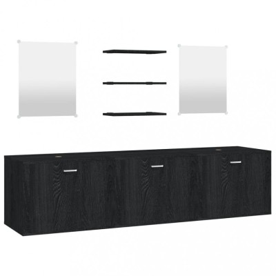 Set mobilier de baie, 6 piese, negru, lemn prelucrat foto