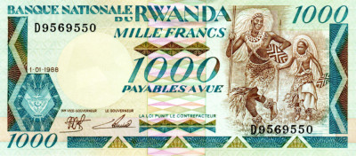 Rwanda, 1000 Francs 1988, UNC, semnatura Habimana-Ruzidana, clasor A1 foto
