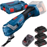 Bosch GOP 185-LI + 0615990L1R - Multicutter + Set 3 acumulatori si incarcator Li-Ion 18 V 4 Ah valiza speciala
