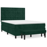 Cumpara ieftin Pat box spring cu saltea, verde inchis, 140x190 cm, catifea