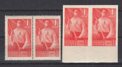 ROMANIA 1950 LP 264 LP 264 a - 1 MAI DANTELAT SI NEDANTELAT PERECHE SERII MNH foto