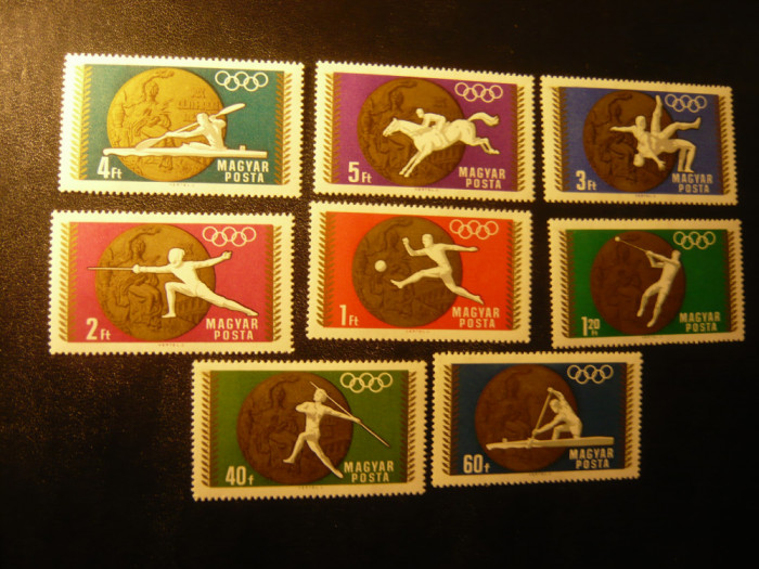 Serie Ungaria 1969 - Sport - Medaliati la Olimpiada Mexic , 8 valori
