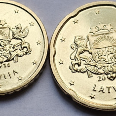 Set 2 monede 10,20 euro cent 2014 Letonia, unc, km#153-154