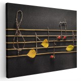 Tablou conceptual note muzicale din crengute, frunze, maro 1711 Tablou canvas pe panza CU RAMA 80x120 cm