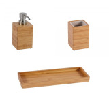 Set accesorii din bambus pentru baie, dozator sapun lichid, pahar si savoniera, Oem