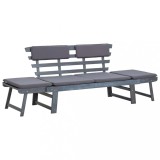 Banca Gradina Gossi 2-in-1 cu Perne, 190 cm, Lemn Acacia, Gri. Sezlong exterior convertibil