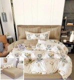 Cumpara ieftin Lenjerie Pat Bumbac cu Elastic Crem Imprimeu, 6 Piese, 180x200 cm