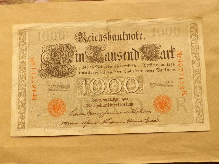 Germania 1000 Mark 21.04.1910. - Underprint letter R, Serie 4677118 K