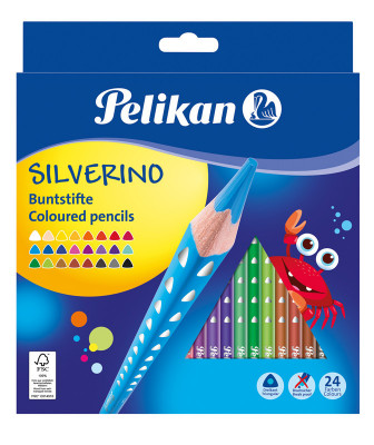 Creioane color silverino lacuite, set 24 culori, sectiune triunghiulara foto