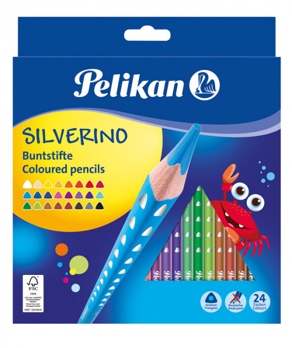 Creioane color silverino lacuite, set 24 culori, sectiune triunghiulara