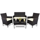 Set mobilier gradina/terasa, poliratan, maro cu perne crem, 1 masa, 2 fotolii, 1 canapea, Medi, Chomik