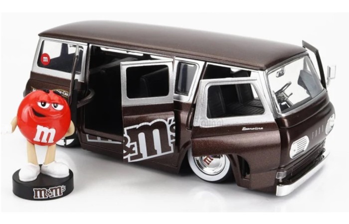 Set macheta Ford Econoline 1965 cu figurina M&amp;M&#039;s rosu,1/24, Jada