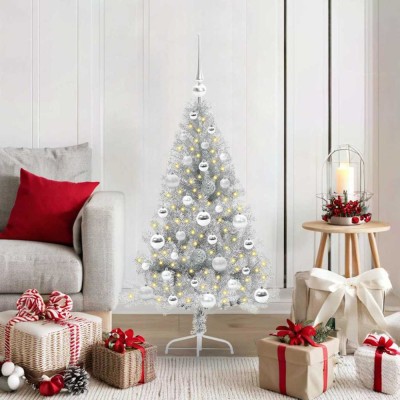 vidaXL Pom de Crăciun artificial pre-iluminat Argintiu 120 cm PET 3397185 foto