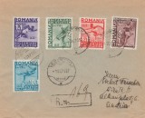 1937 Romania - Plic circulat extern serie completa Balcaniada de Atletism, FDC