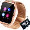 Ceas Smartwatch cu Telefon iUni GT08s Plus, Curea Metalica, Touchscreen, Camera, Notificari, Gold + Card MicroSD 4GB Cadou