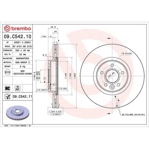 Set disc frana Ford Focus 2 (Da Hcp Dp) 07.04-09.13, Focus 3 Turnier 07.10-02.20, Focus 3 07.10-02.20, Kuga 2 (Dm2) 05.12-, Kuga 2 Van 05.12-12.19, T