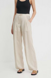 Cumpara ieftin Emporio Armani pantaloni femei, culoarea bej, drept, high waist, 3D2P93 1NKGZ