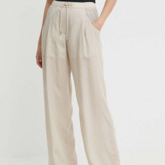 Emporio Armani pantaloni femei, culoarea bej, drept, high waist, 3D2P93 1NKGZ