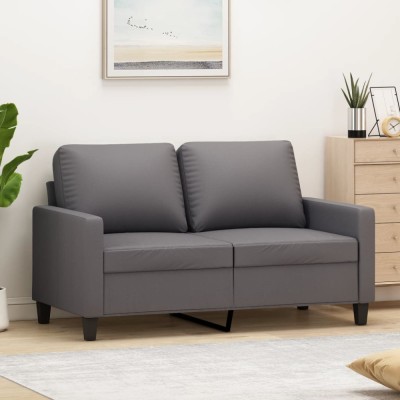vidaXL Canapea cu 2 locuri, gri, 120 cm, piele ecologică 359134 foto