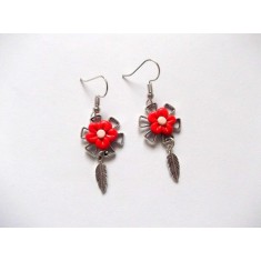 cercei fimo cu flori rosii 45162