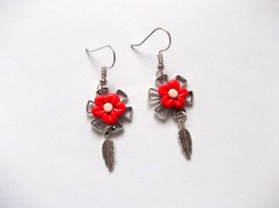 cercei fimo cu flori rosii 45162 foto