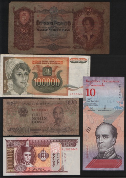 Set 5 bancnote de prin lume adunate (cele din imagini) #97