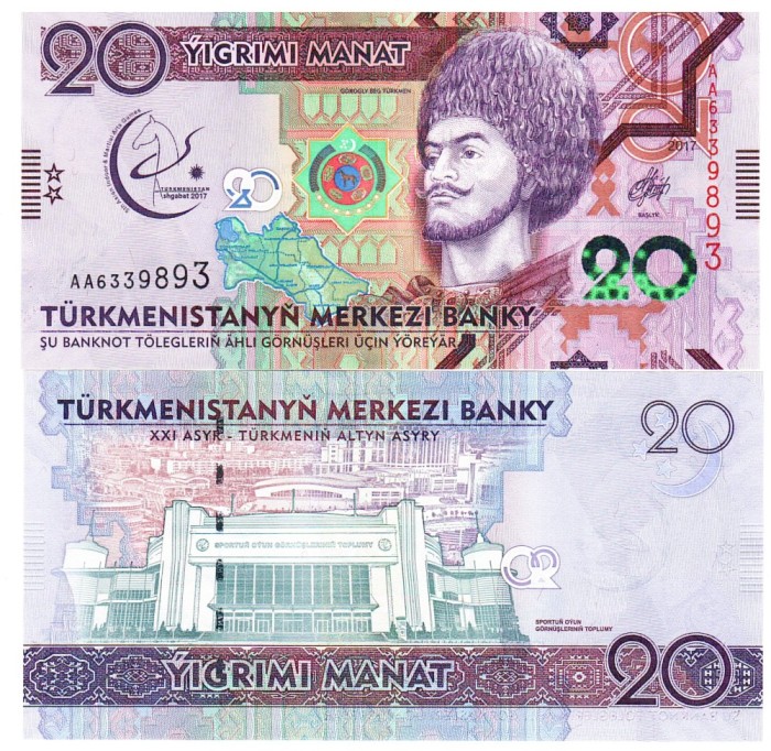 Turkmenistan 20 Manat 2017 Comemorativa P-39 UNC
